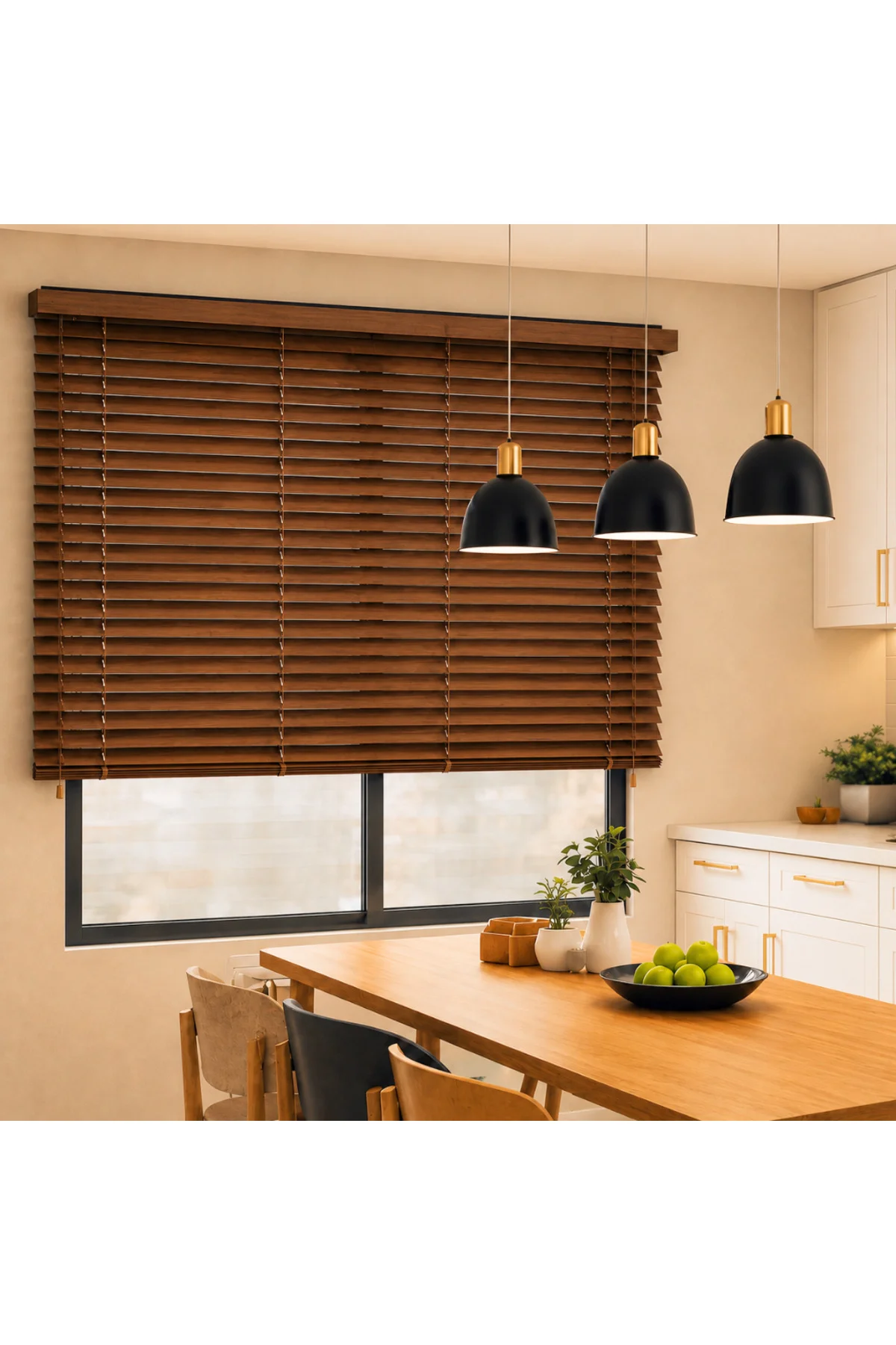 Wooden Blinds %100 Doğal Ahşap Jaluzi Perde 50mm,Alüminyum Kasalı Yüksek Kaliteli - Ceviz Mİ/508PW