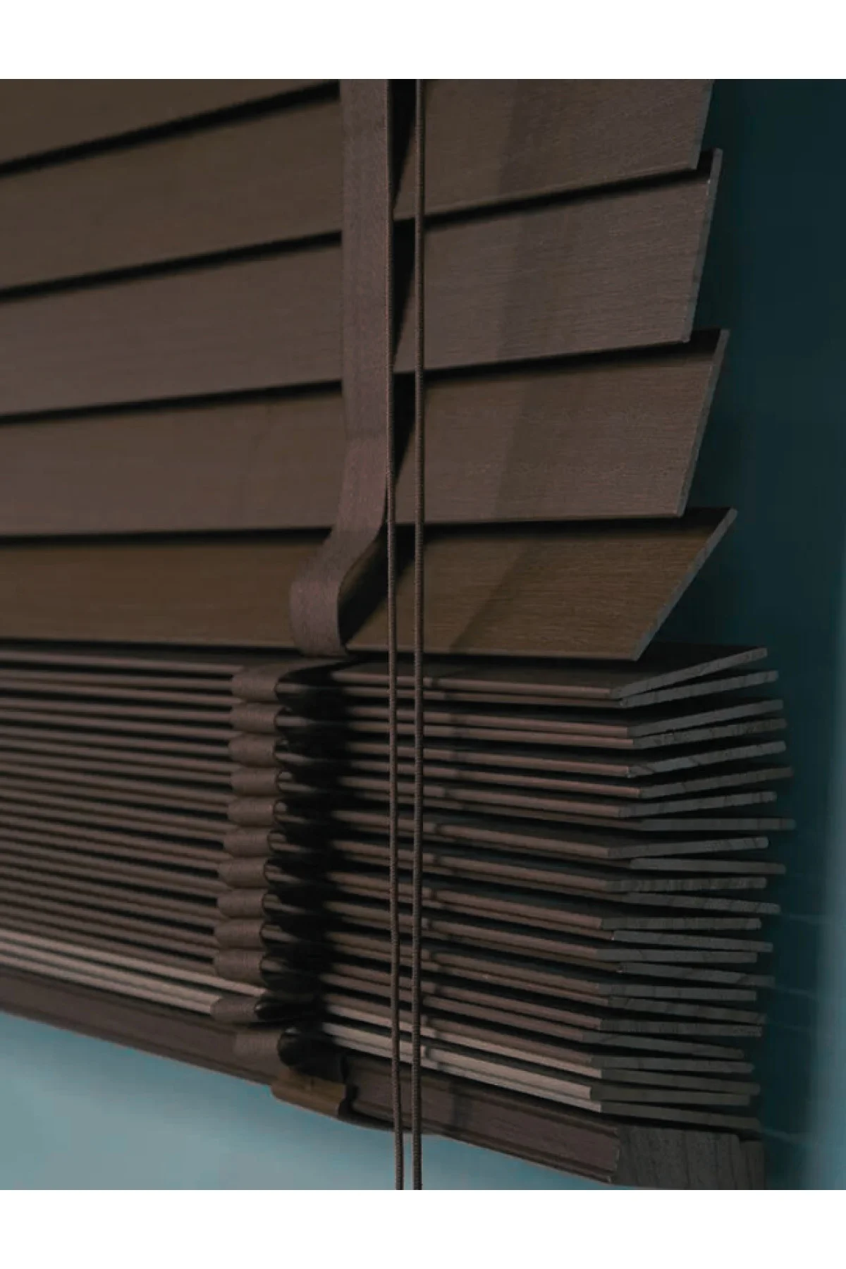 Wooden Blinds %100 Doğal Ahşap Jaluzi Perde 50mm,Alüminyum Kasalı Yüksek Kaliteli - Koyu Kahve (KURDELALI) YS/W0010PWB
