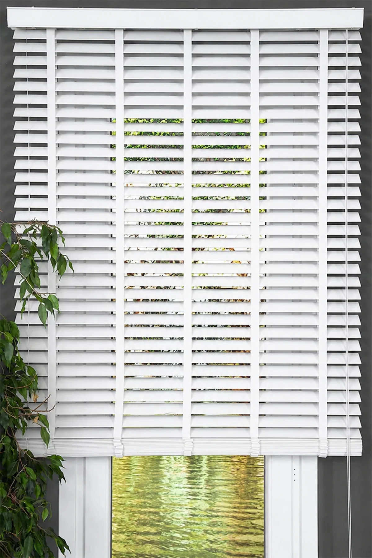 Wooden Blinds %100 Doğal Ahşap Jaluzi Perde 50mm,Alüminyum Kasalı Yüksek Kaliteli - Beyaz / 01PWB