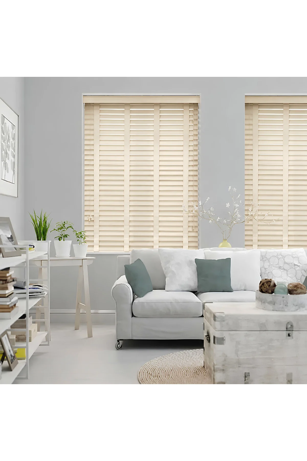 Wooden Blinds %100 Doğal Ahşap Jaluzi Perde 50mm,Alüminyum Kasalı Yüksek Kaliteli - Krem J46PWB