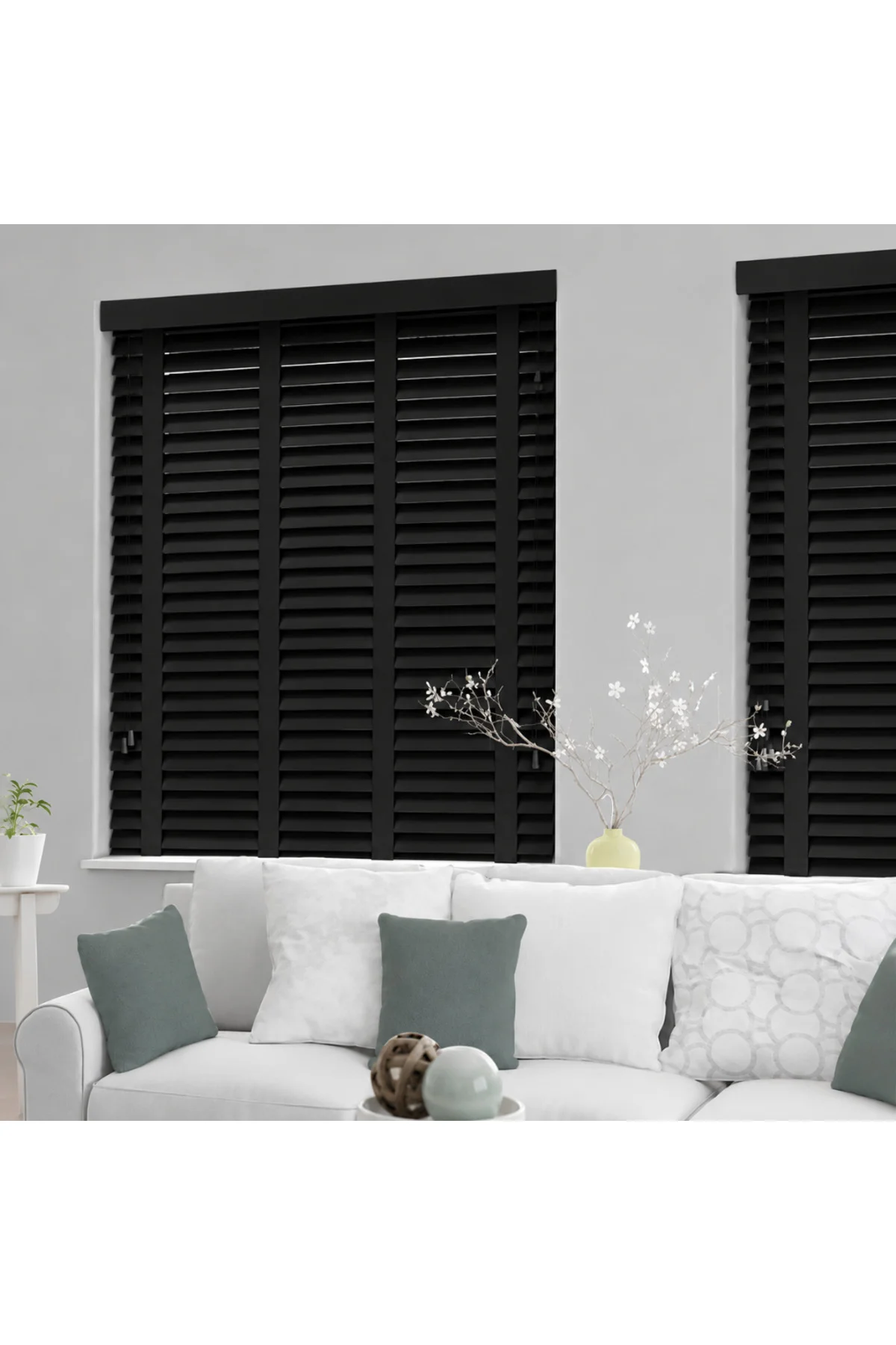 Wooden Blinds %100 Doğal Ahşap Jaluzi Perde 50mm, Alüminyum Kasalı Yüksek Kaliteli - SİYAH (KURDELALI) XQ003PW