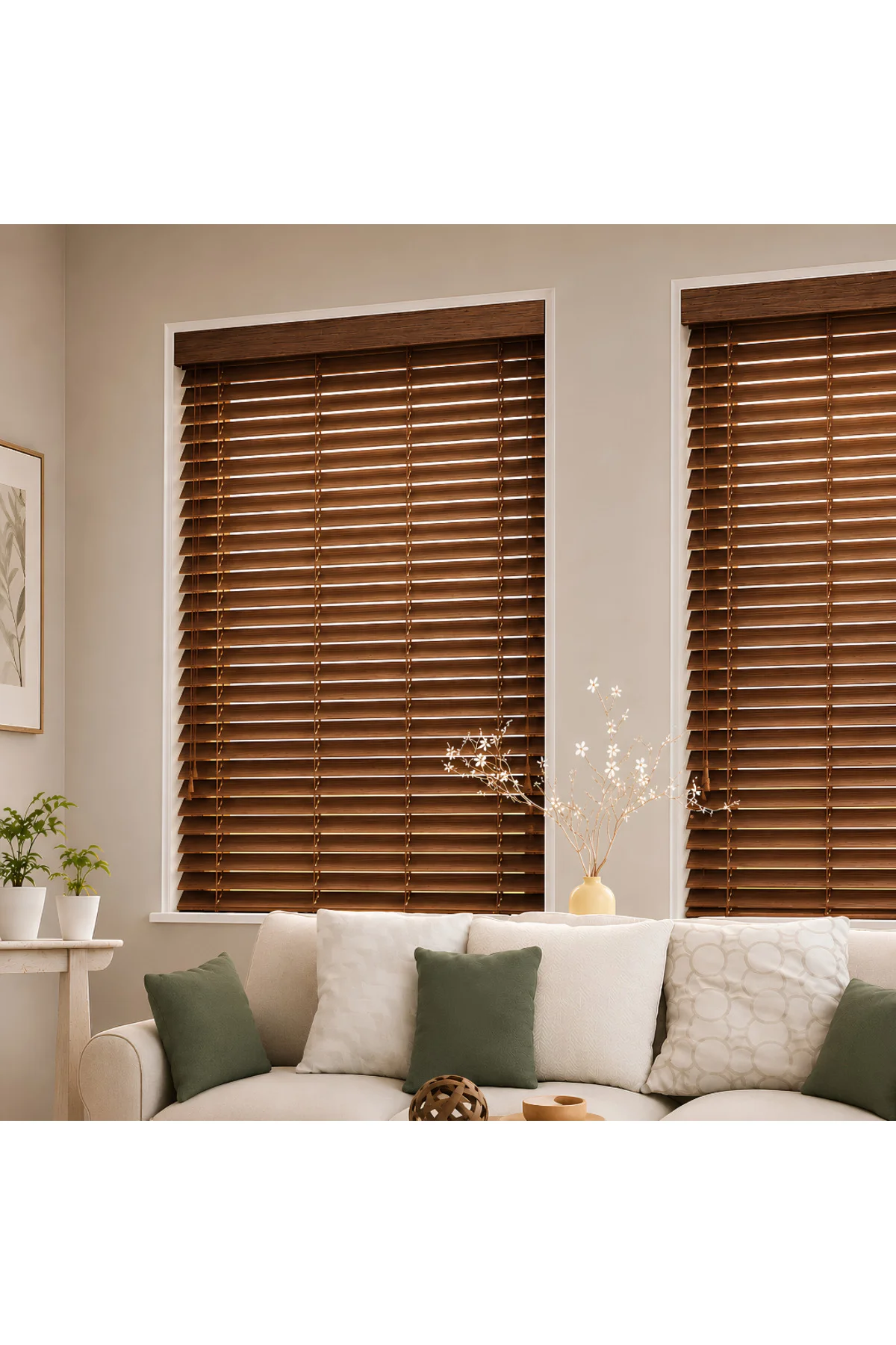 Wooden Blinds %100 Doğal Ahşap Jaluzi Perde 50mm,Alüminyum Kasalı Yüksek Kaliteli - Ceviz Mİ/508PW