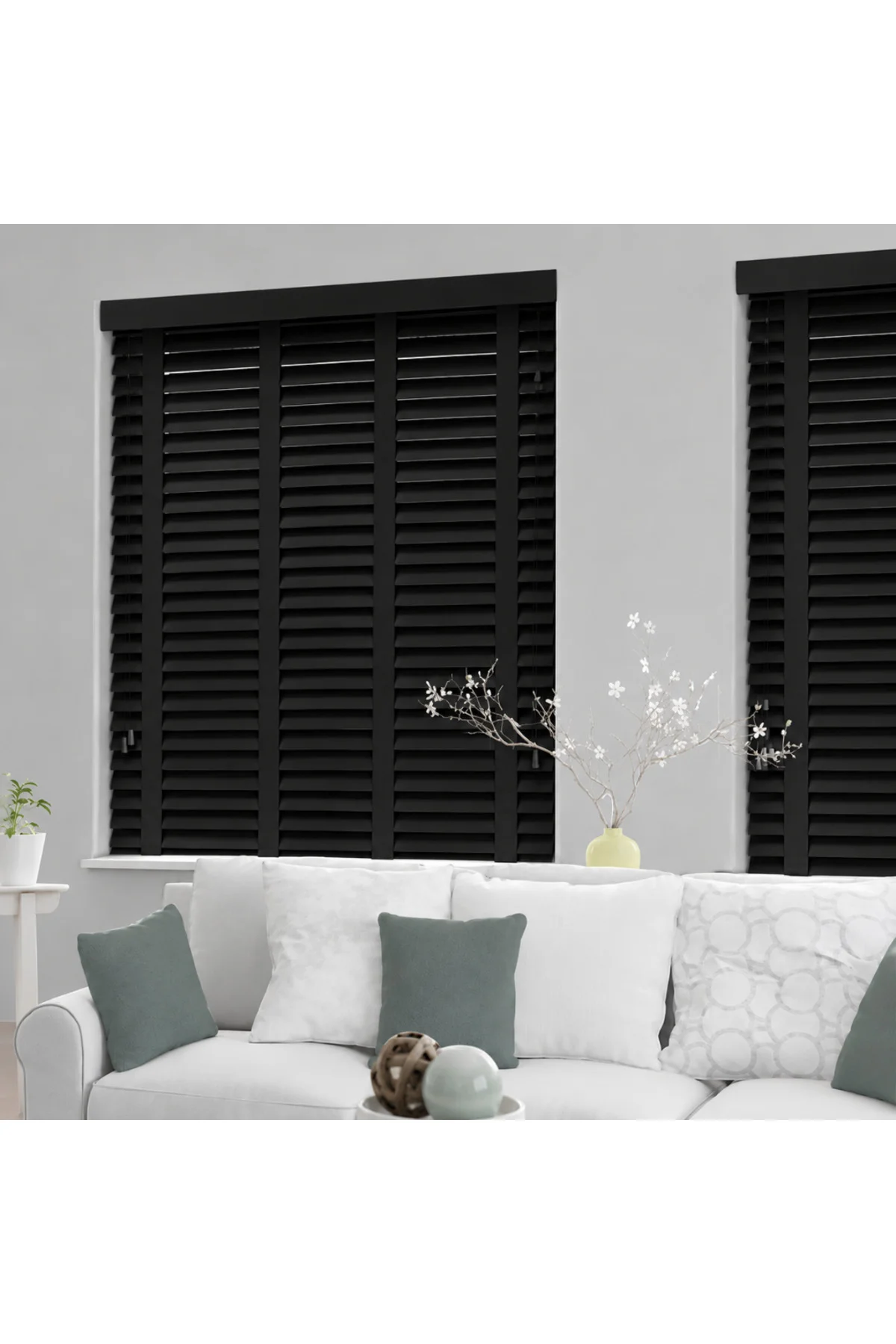 Wooden Blinds %100 Doğal Ahşap Jaluzi Perde 50mm,Alüminyum Kasalı Yüksek Kaliteli - Siyah Kurdelalı JX/003PW