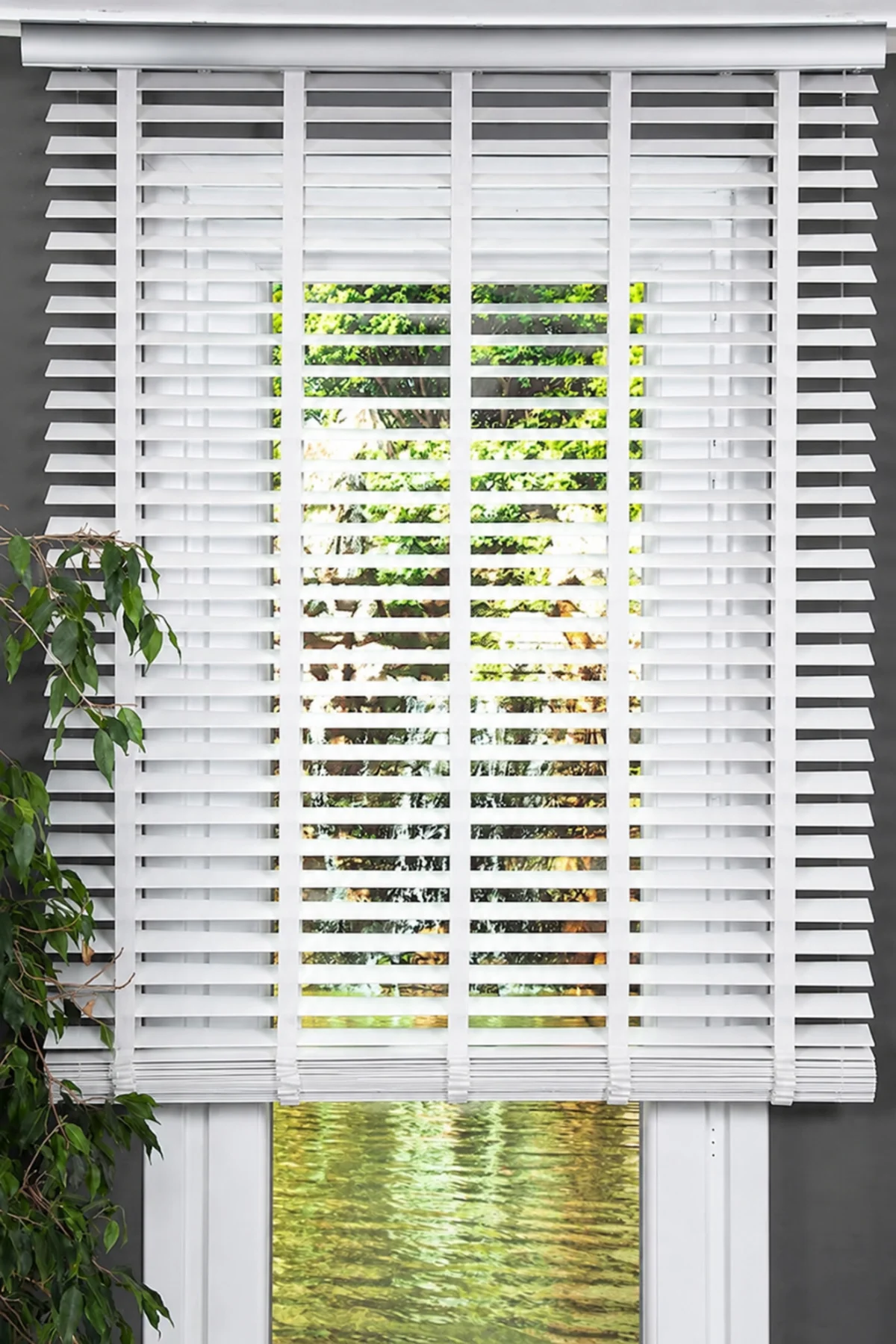 Wooden Blinds %100 Doğal Ahşap Jaluzi Perde 50mm,Alüminyum Kasalı Yüksek Kaliteli - Beyaz / 01PWB
