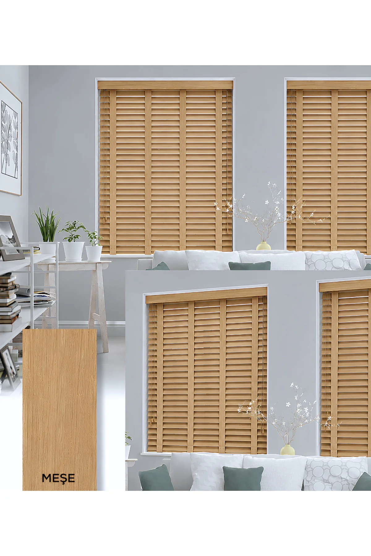 Wooden Blinds %100 Doğal Ahşap Jaluzi Perde 50mm,Alüminyum Kasalı Yüksek Kaliteli - A.Meşe /W013PW