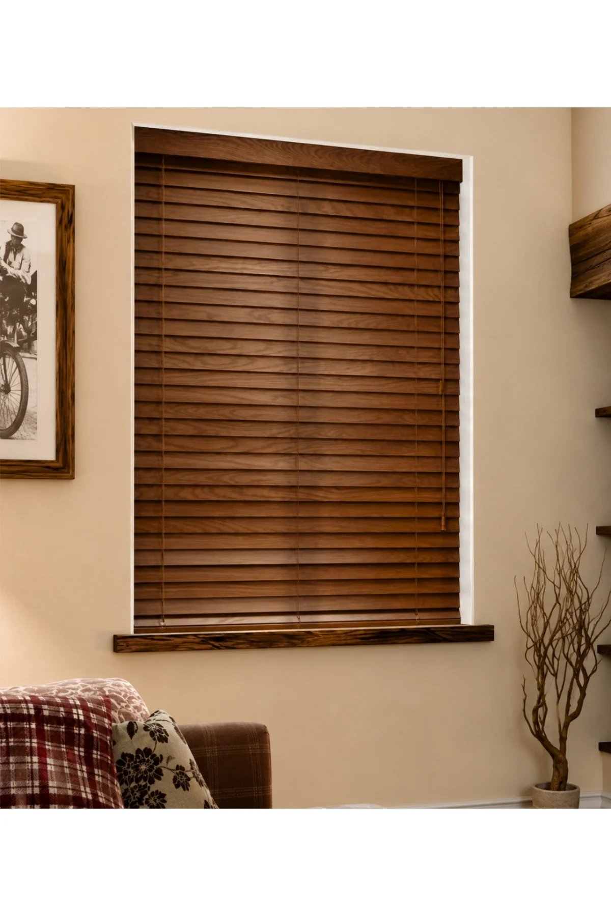 Wooden Blinds %100 Doğal Ahşap Jaluzi Perde 50mm,Alüminyum Kasalı Yüksek Kaliteli - Ceviz Mİ/508PW