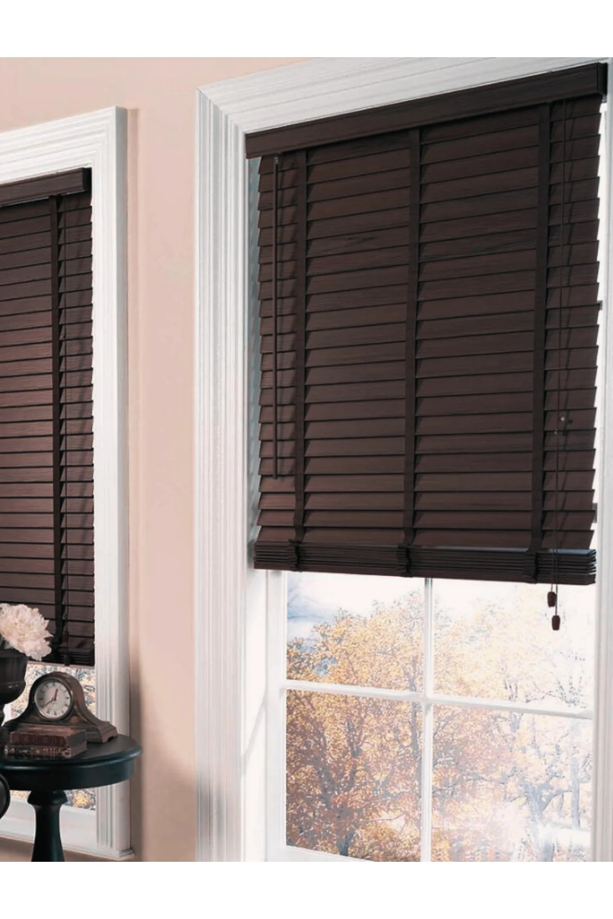 Wooden Blinds %100 Doğal Ahşap Jaluzi Perde 50mm,Alüminyum Kasalı Yüksek Kaliteli - Koyu Kahve (KURDELALI) YS/W0010PWB