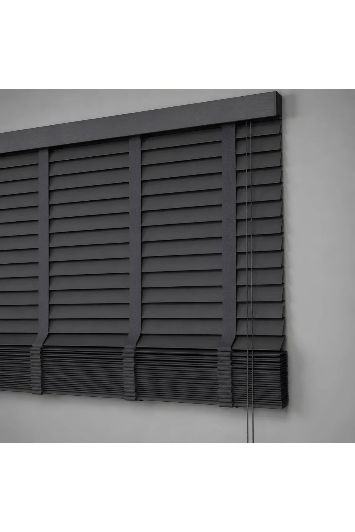 Wooden Blinds %100 Doğal Ahşap Jaluzi Perde 50mm,Alüminyum Kasalı Yüksek Kaliteli - Antrasit 006PWB