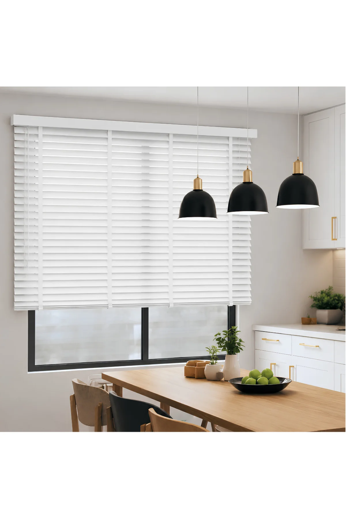 Wooden Blinds %100 Doğal Ahşap Jaluzi Perde 50mm,Alüminyum Kasalı Yüksek Kaliteli - Beyaz / 01PWB