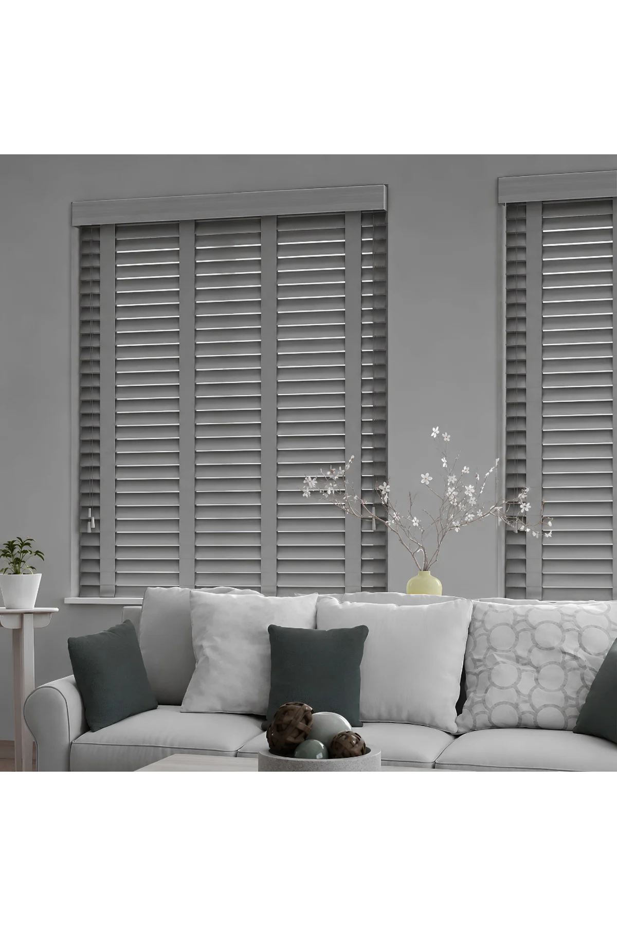 Wooden Blinds %100 Doğal Ahşap Jaluzi Perde 50mm,Alüminyum Kasalı Yüksek Kaliteli - Kül Grisi (Kurdelalı) W07PW
