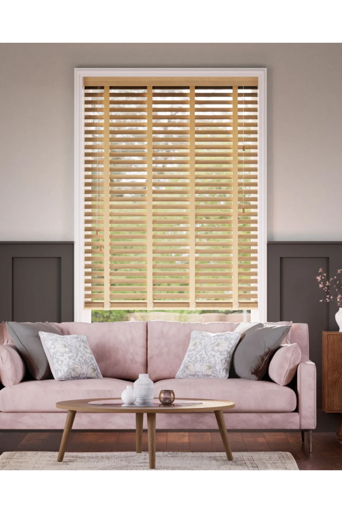 Wooden Blinds %100 Doğal Ahşap Jaluzi Perde 50mm,Alüminyum Kasalı