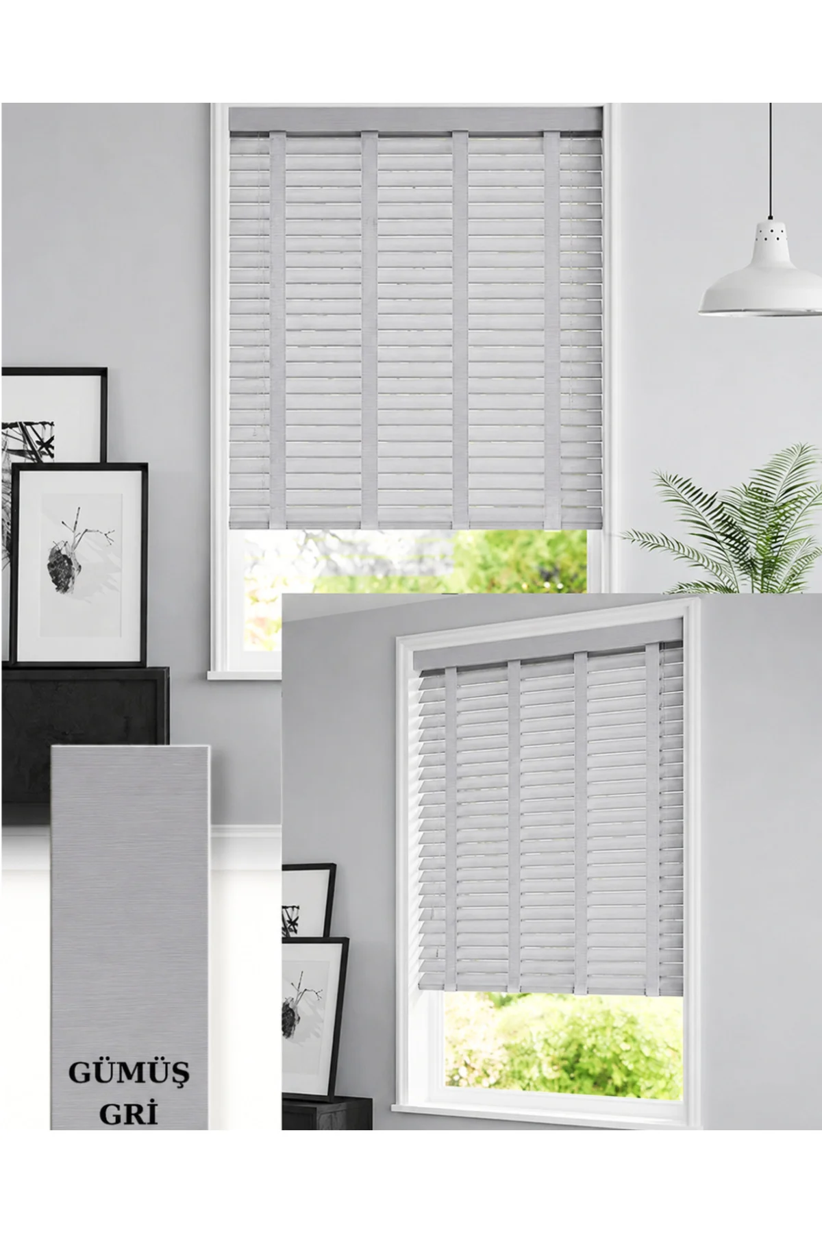 Wooden Blinds %100 Doğal Ahşap Jaluzi Perde 50mm,Alüminyum Kasalı Yüksek Kaliteli - Gümüş Gri Kurdelalı / J09PWB Wooden Blinds %100 Doğal Ahşap Jaluzi Perde 50mm,Alüminyum Kasalı Yüksek Kaliteli - Gümüş Gri Kurdelalı / J09PWB