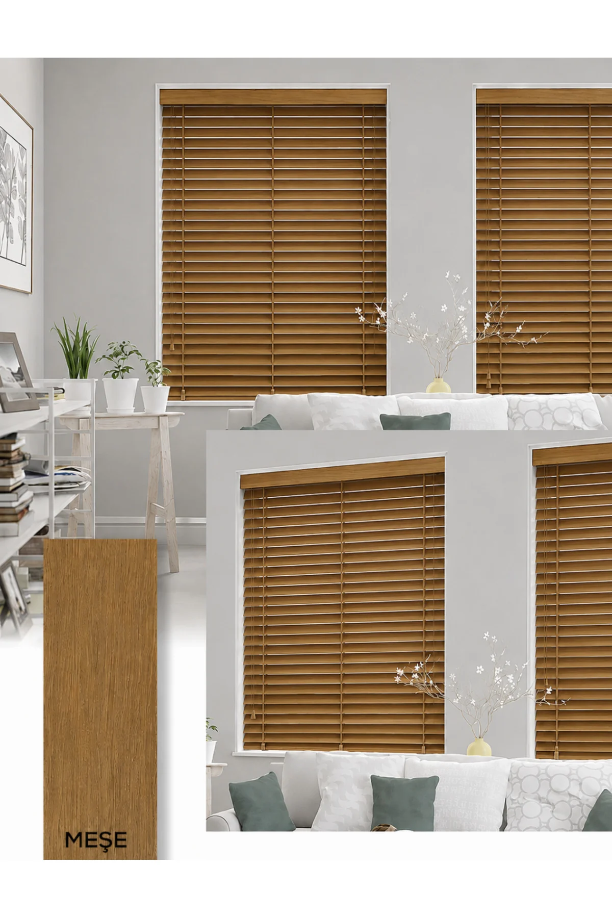 Wooden Blinds %100 Doğal Ahşap Jaluzi Perde 50mm,Alüminyum Kasalı Yüksek Kaliteli - Meşe MI/507PWB