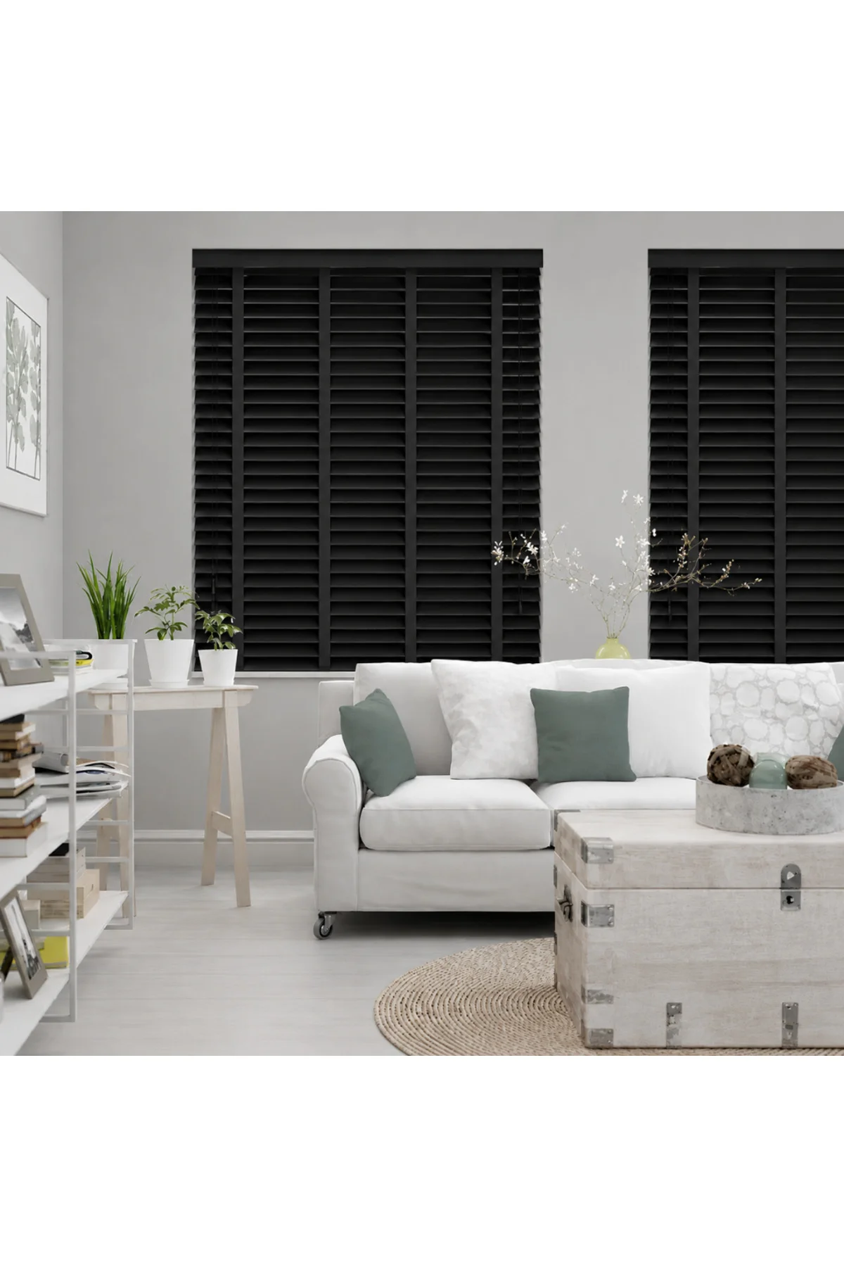 Wooden Blinds %100 Doğal Ahşap Jaluzi Perde 50mm,Alüminyum Kasalı Yüksek Kaliteli - Siyah Kurdelalı JX/003PW