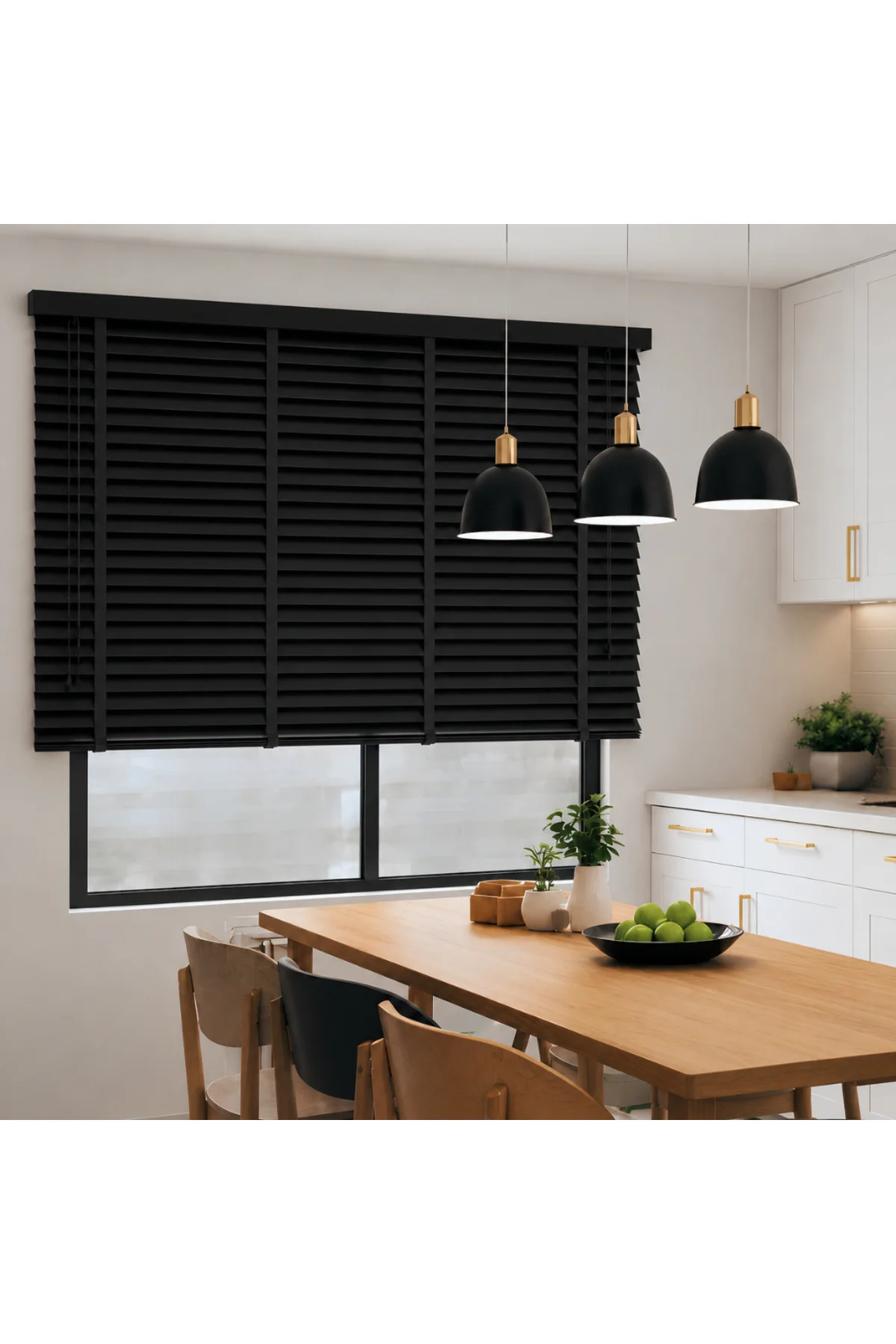 Wooden Blinds %100 Doğal Ahşap Jaluzi Perde 50mm, Alüminyum Kasalı Yüksek Kaliteli - SİYAH (KURDELALI) XQ003PW
