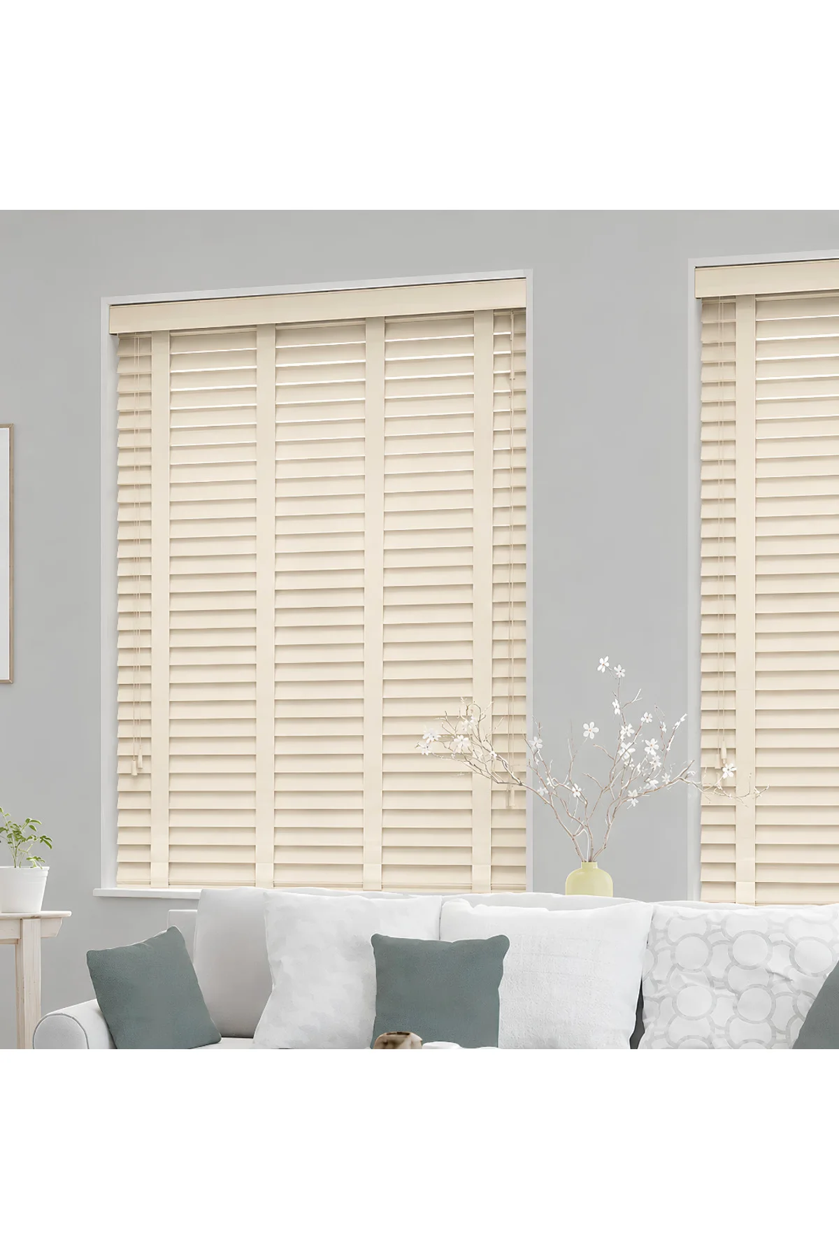 Wooden Blinds %100 Doğal Ahşap Jaluzi Perde 50mm,Alüminyum Kasalı Yüksek Kaliteli - Krem W46PWB