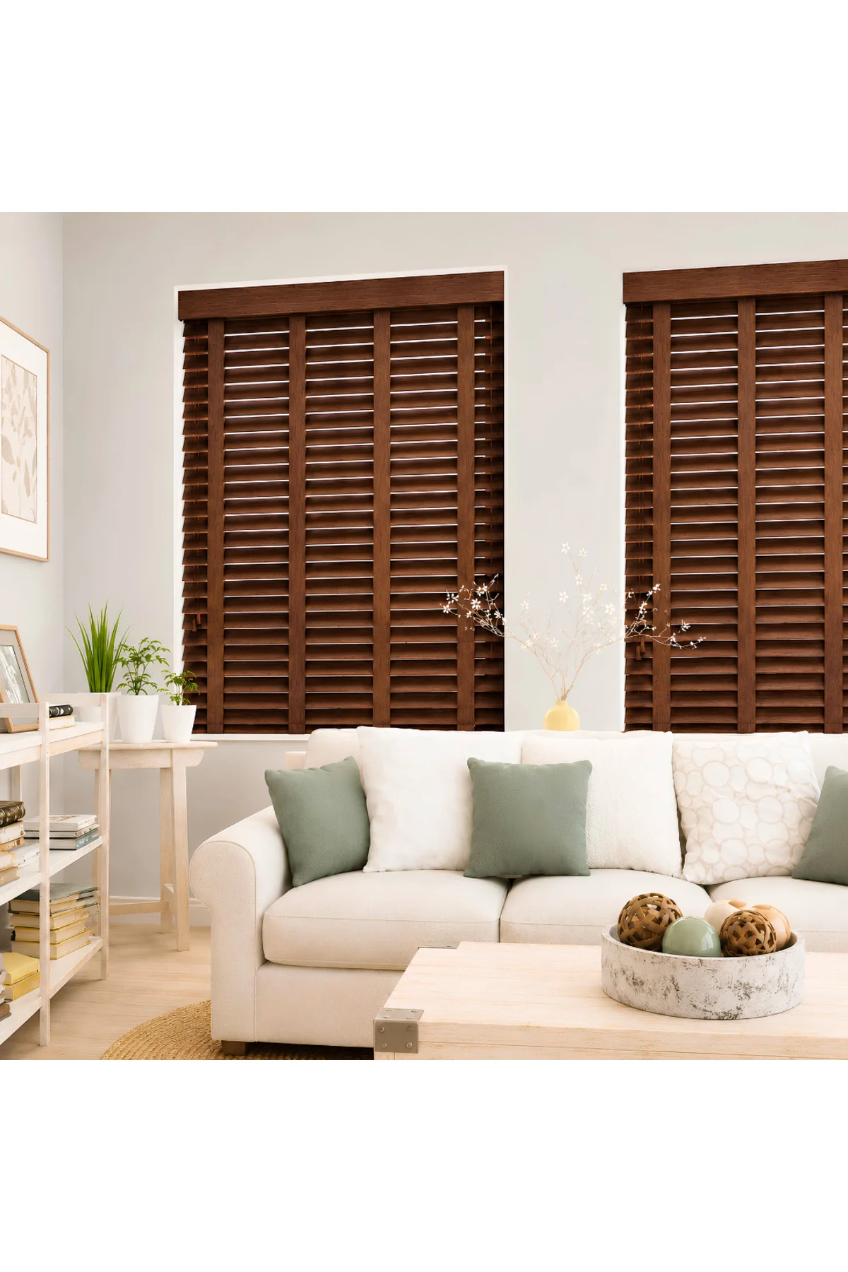Wooden Blinds %100 Doğal Ahşap Jaluzi Perde 50mm,Alüminyum Kasalı Yüksek Kaliteli - Ceviz /W508PWB