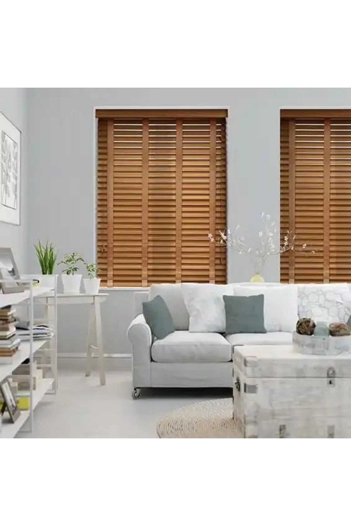 Wooden Blinds %100 Doğal Ahşap Jaluzi Perde 50mm, Alüminyum Kasal