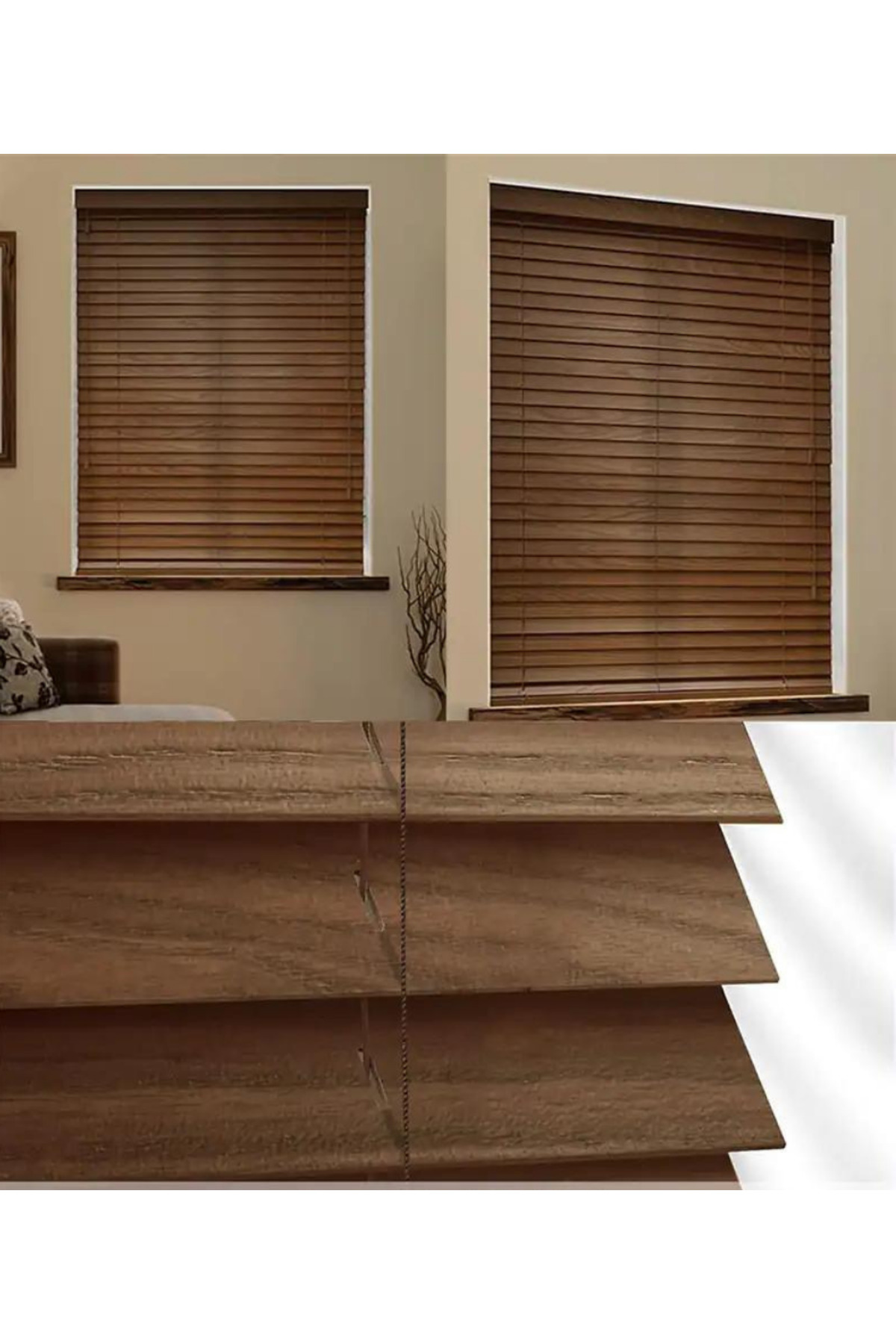 Wooden Blinds %100 Doğal Ahşap Jaluzi Perde 50mm,Alüminyum Kasalı