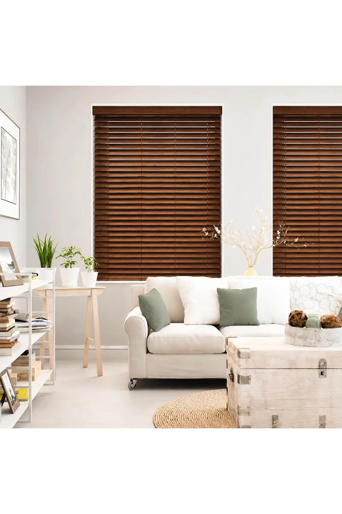 Wooden Blinds %100 Doğal Ahşap Jaluzi Perde 50mm,Alüminyum Kasalı Yüksek Kaliteli - Ceviz Mİ/508PW