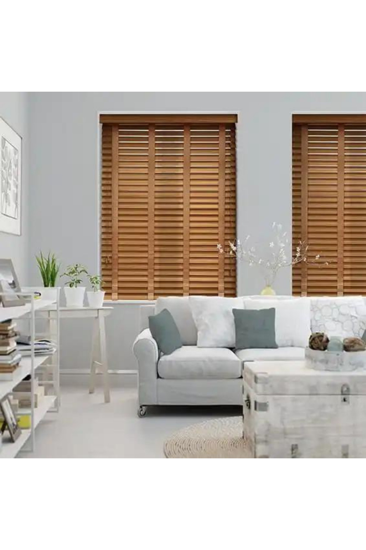 Wooden Blinds %100 Doğal Ahşap Jaluzi Perde 50mm, Alüminyum Kasal