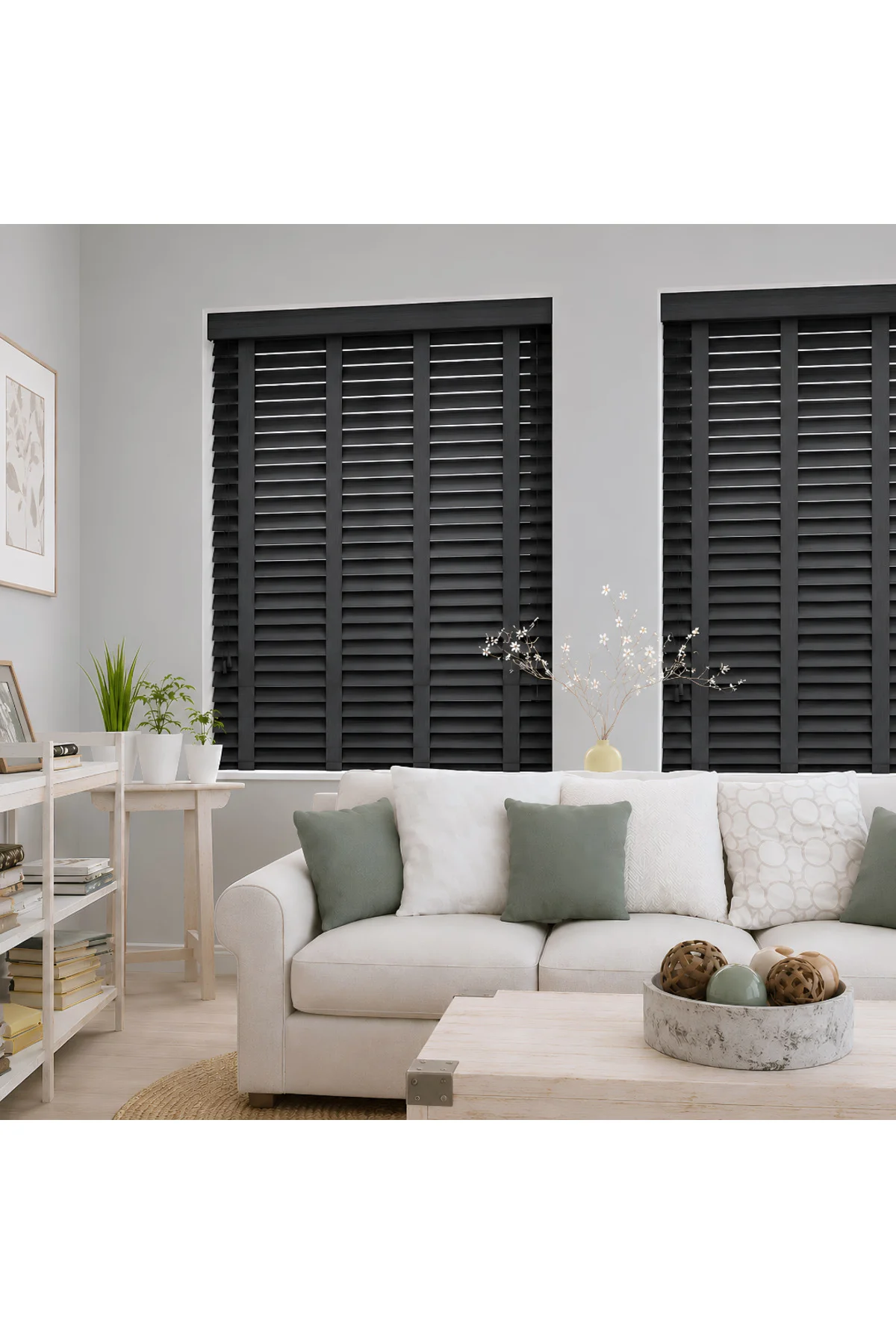 Wooden Blinds %100 Doğal Ahşap Jaluzi Perde 50mm,Alüminyum Kasalı Yüksek Kaliteli - Antrasit 006PWB