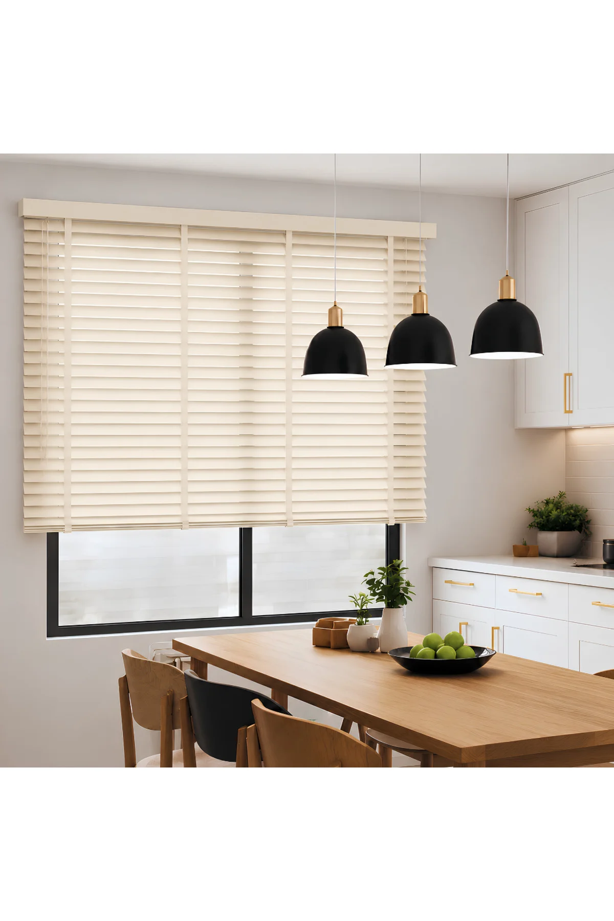 Wooden Blinds %100 Doğal Ahşap Jaluzi Perde 50mm,Alüminyum Kasalı Yüksek Kaliteli - Krem J46PWB