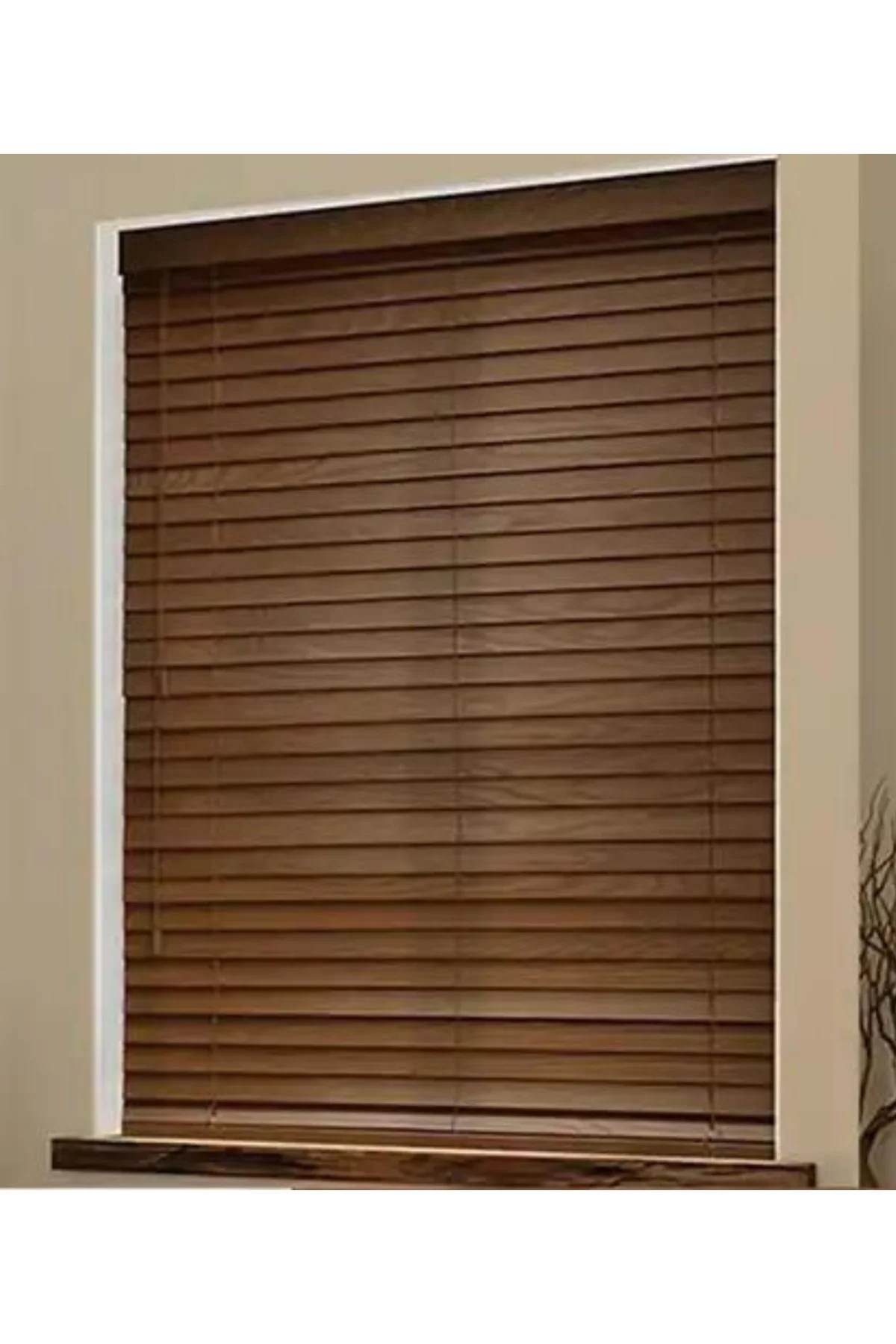 Wooden Blinds %100 Doğal Ahşap Jaluzi Perde 50mm, Alüminyum Kasal