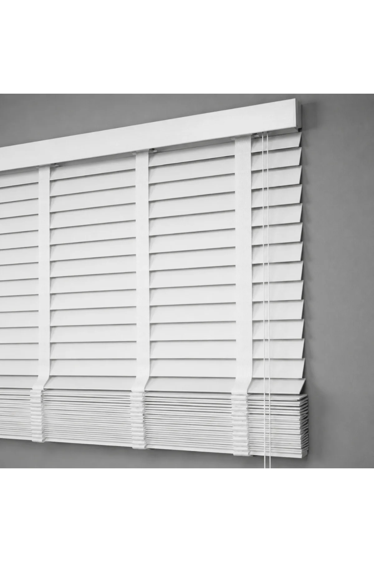 Wooden Blinds %100 Doğal Ahşap Jaluzi Perde 50mm,Alüminyum Kasalı Yüksek Kaliteli - Beyaz 001PWB