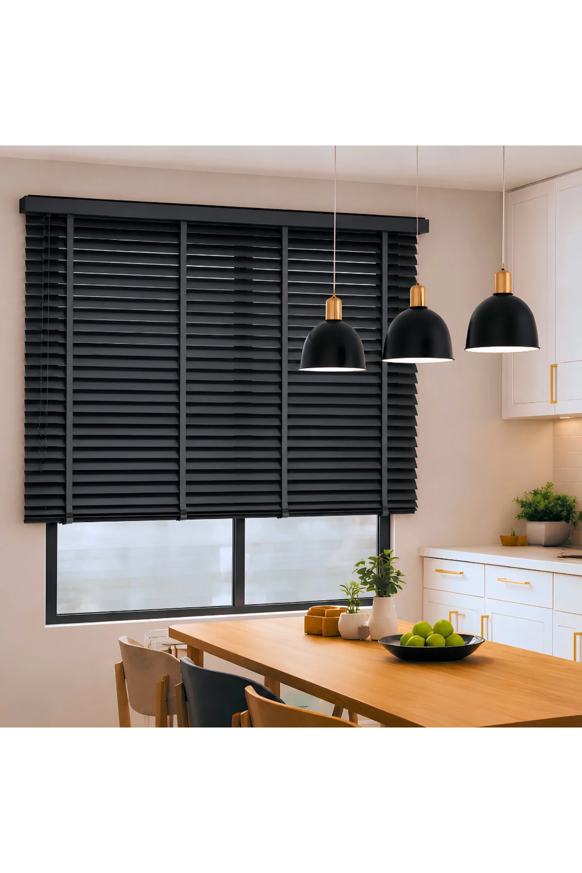 Wooden Blinds %100 Doğal Ahşap Jaluzi Perde 50mm,Alüminyum Kasalı Yüksek Kaliteli - Antrasit / 06PWB