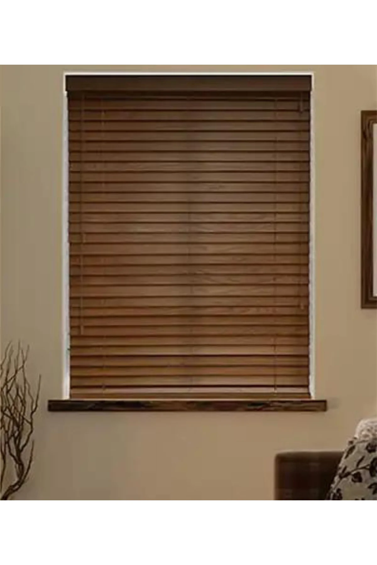 Wooden Blinds %100 Doğal Ahşap Jaluzi Perde 50mm, Alüminyum Kasal