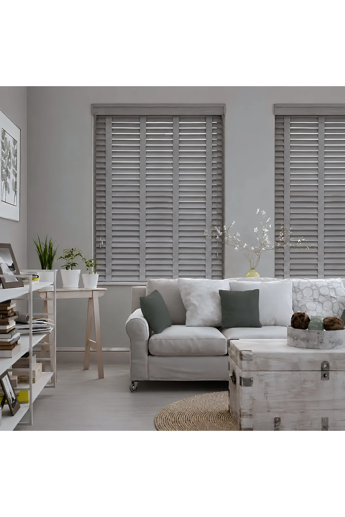Wooden Blinds %100 Doğal Ahşap Jaluzi Perde 50mm,Alüminyum Kasalı Yüksek Kaliteli - Kül Grisi (Kurdelalı) W07PW