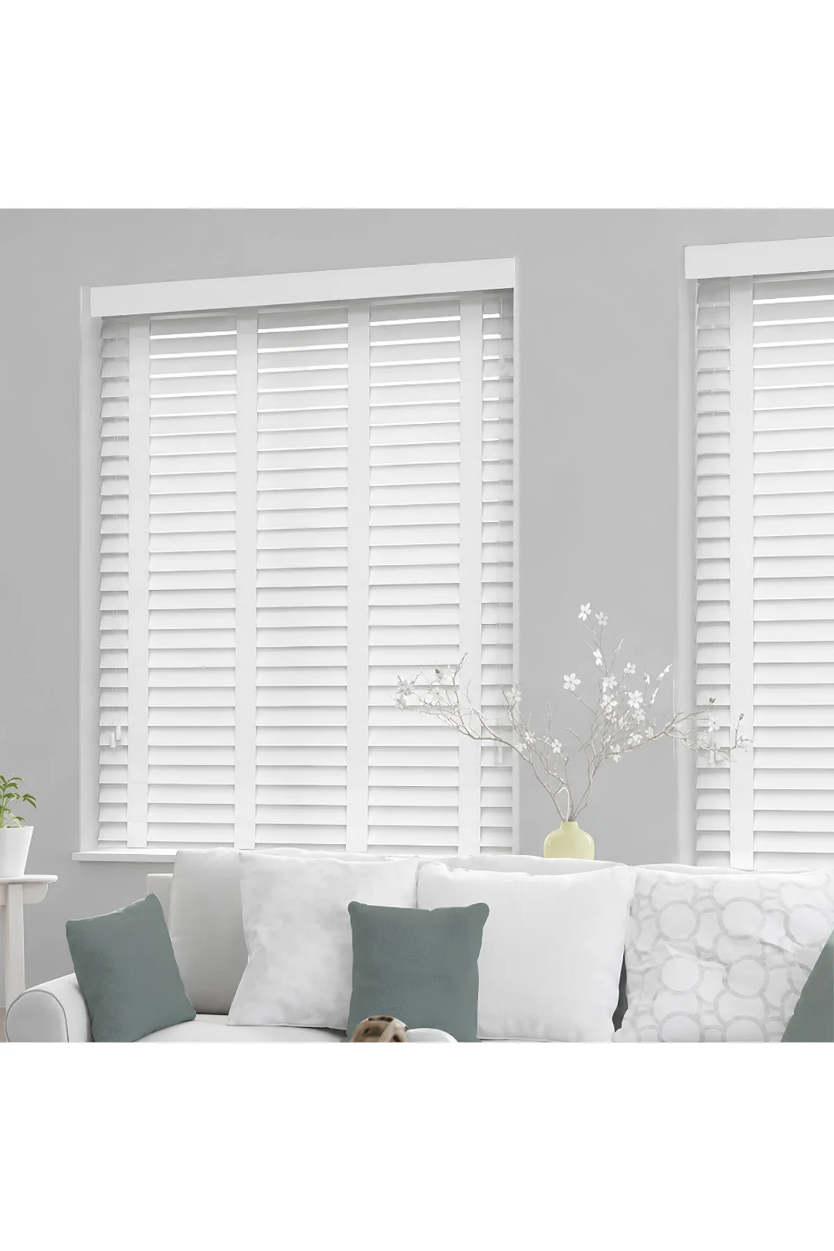 Wooden Blinds %100 Doğal Ahşap Jaluzi Perde 50mm,Alüminyum Kasalı Yüksek Kaliteli - Beyaz 001PWB