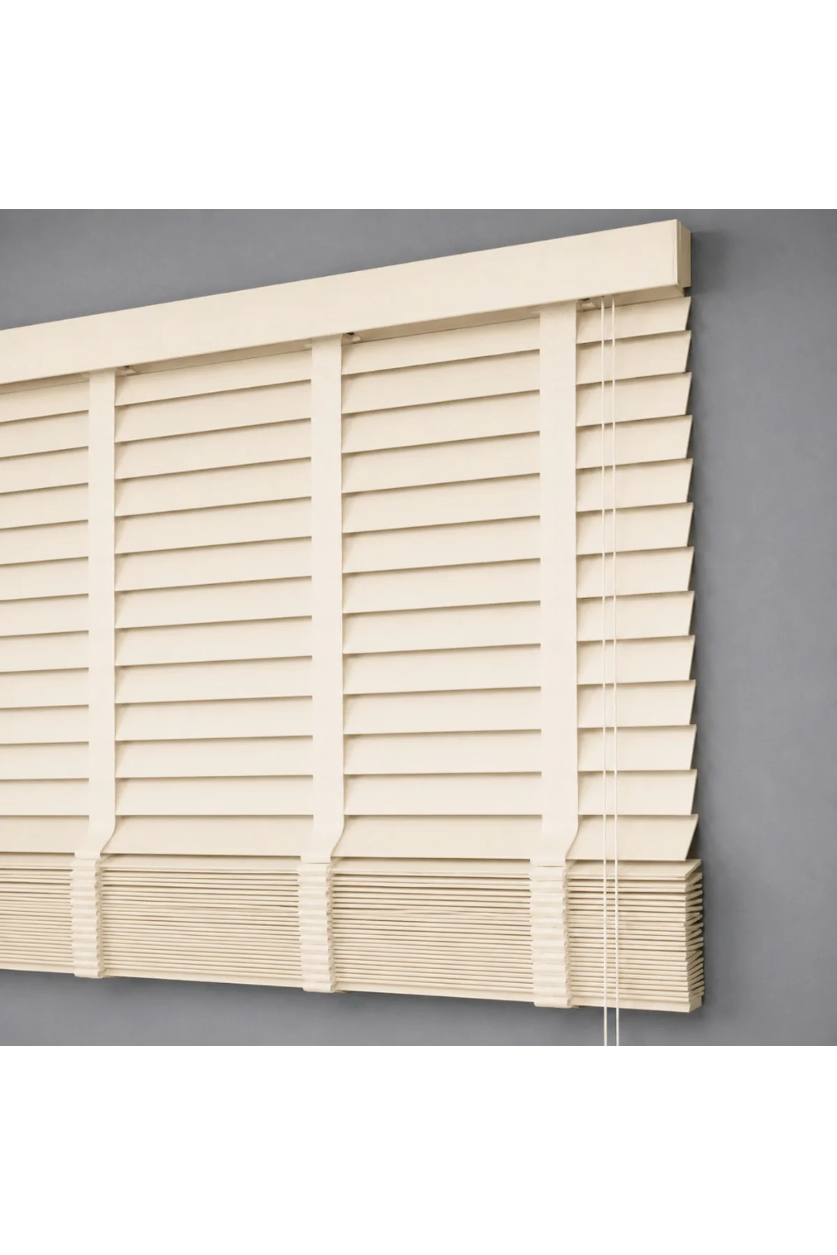 Wooden Blinds %100 Doğal Ahşap Jaluzi Perde 50mm,Alüminyum Kasalı Yüksek Kaliteli - Krem W46PWB