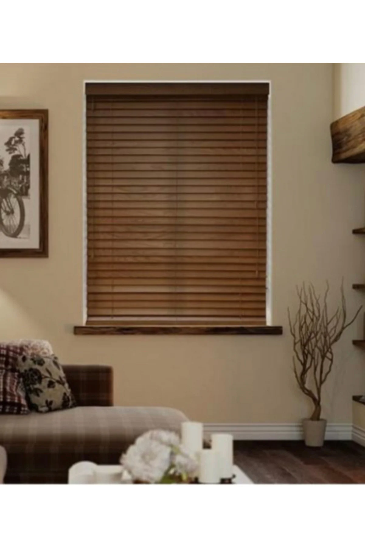 Wooden Blinds %100 Doğal Ahşap Jaluzi Perde 50mm, Alüminyum Kasal