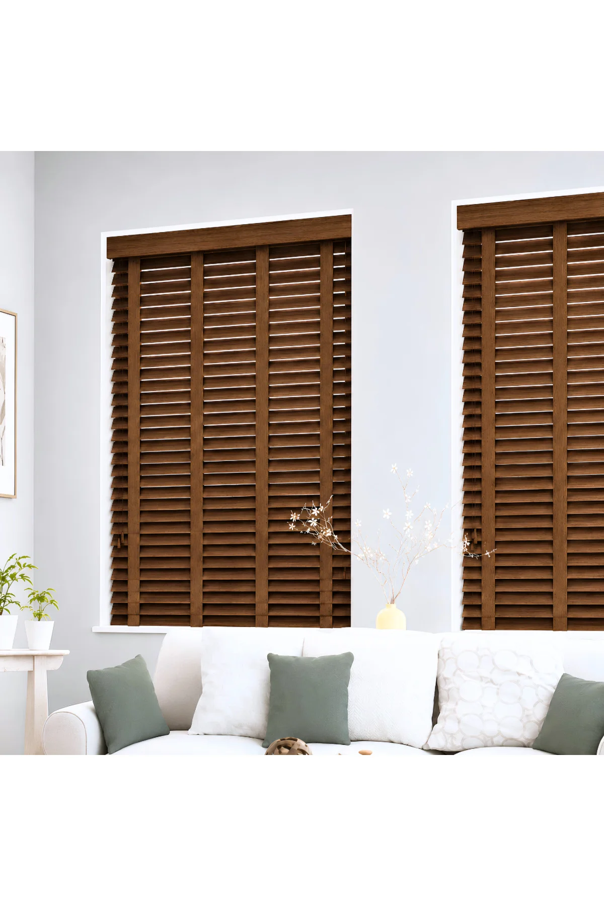 Wooden Blinds %100 Doğal Ahşap Jaluzi Perde 50mm,Alüminyum Kasalı Yüksek Kaliteli - Ceviz /W508PWB