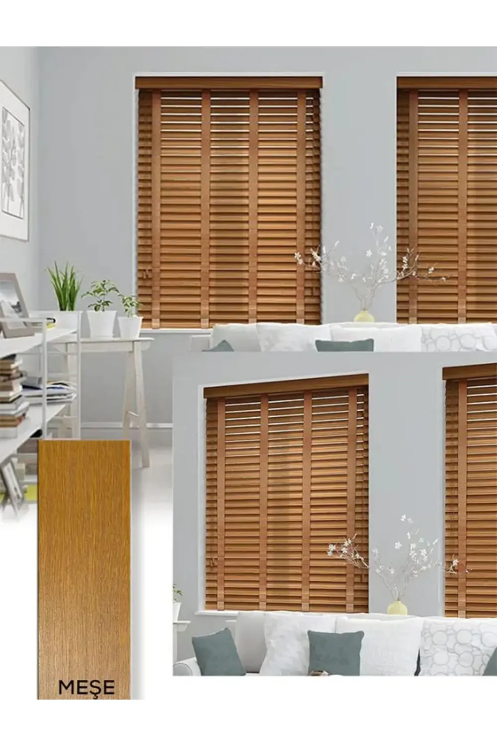 Wooden Blinds %100 Doğal Ahşap Jaluzi Perde 50mm, Alüminyum Kasal