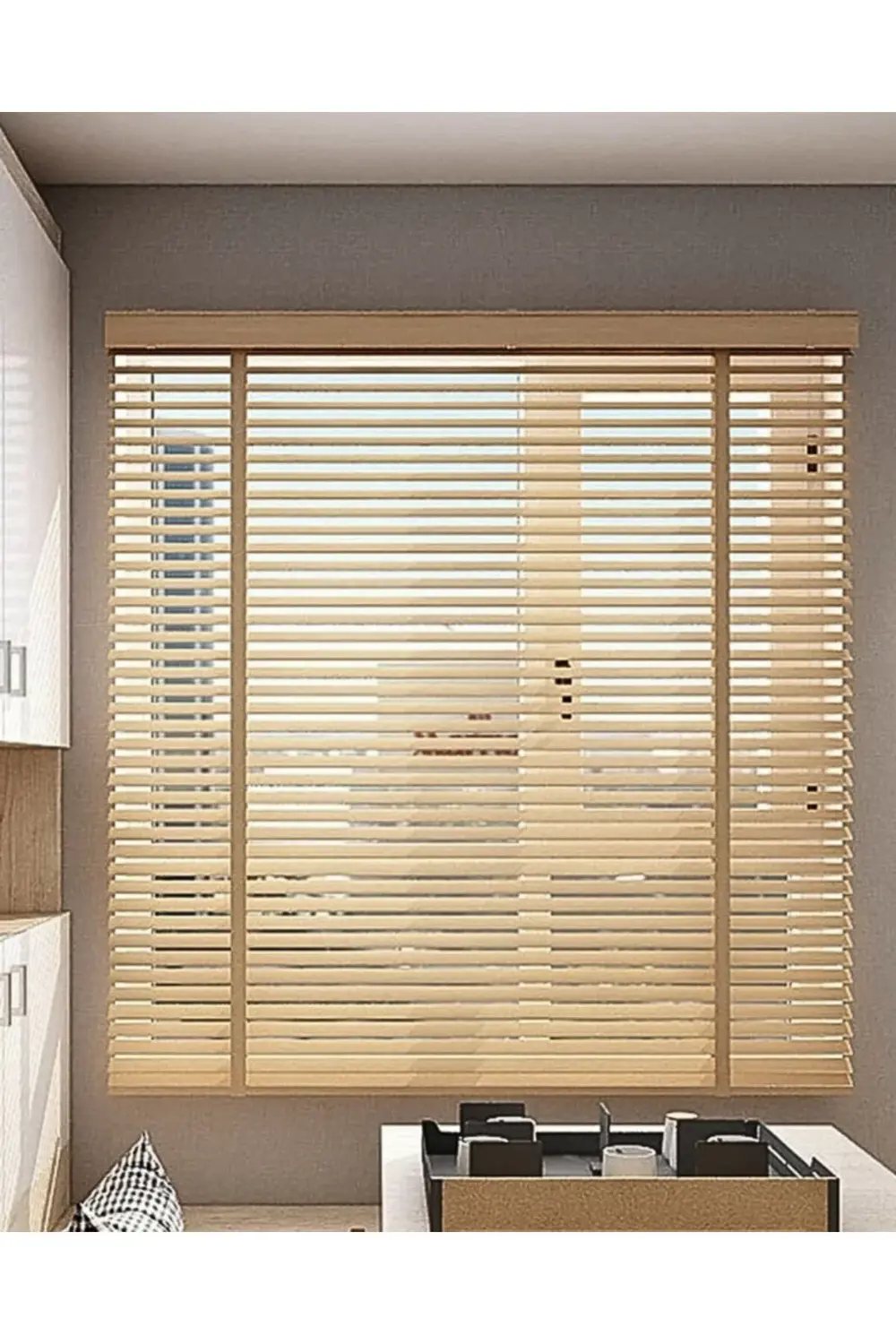 Wooden Blinds %100 Doğal Ahşap Jaluzi Perde 50mm,Alüminyum Kasalı