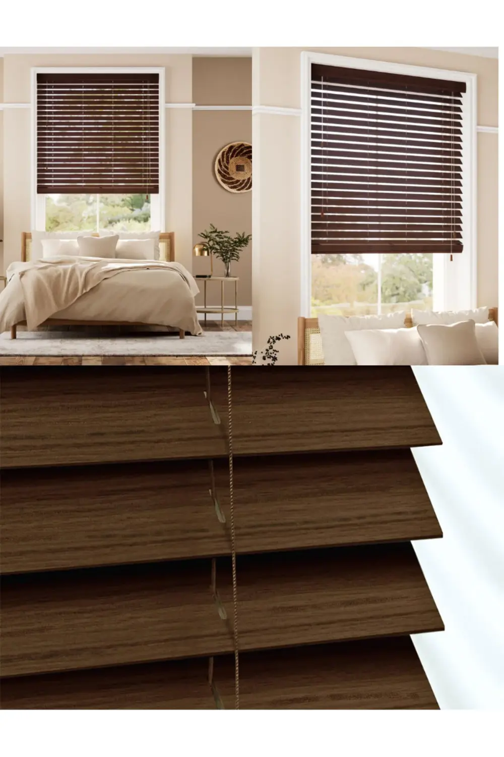 Wooden Blinds %100 Doğal Ahşap Jaluzi Perde 50mm,Alüminyum Kasalı