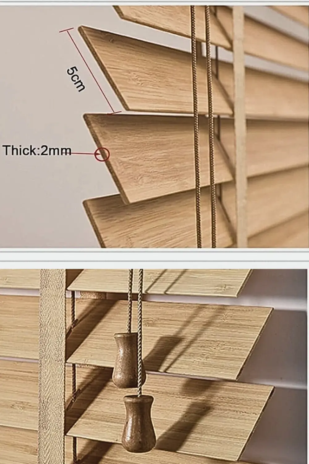 Wooden Blinds %100 Doğal Ahşap Jaluzi Perde 50mm,Alüminyum Kasalı