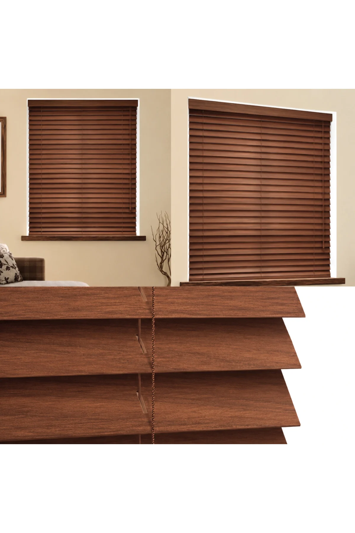 Wooden Blinds Premium Doğal Ahşap Jaluzi Perde 50mm,Alüminyum Kasalı Yüksek Kaliteli - Ceviz Kahve MQ/J10PWB Wooden Blinds Premium Doğal Ahşap Jaluzi Perde 50mm,Alüminyum Kasalı Yüksek Kaliteli - Ceviz Kahve MQ/J10PWB