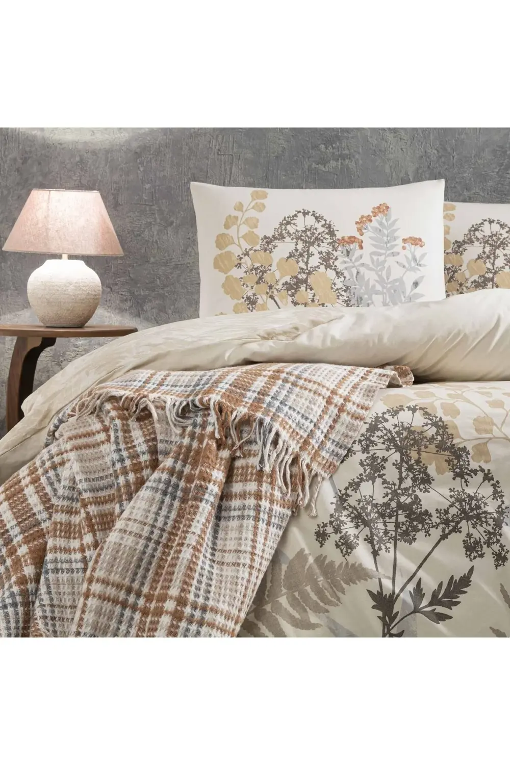 Woody Çift Kişilik Scotch Battaniyeli Nevresim Takımı Kahverengi