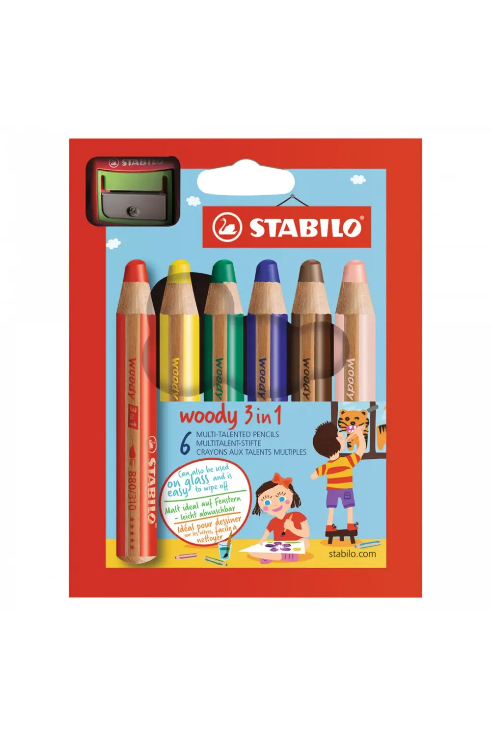 Woody Kuru Boya 3in1 6 Renk + Kalemtraş