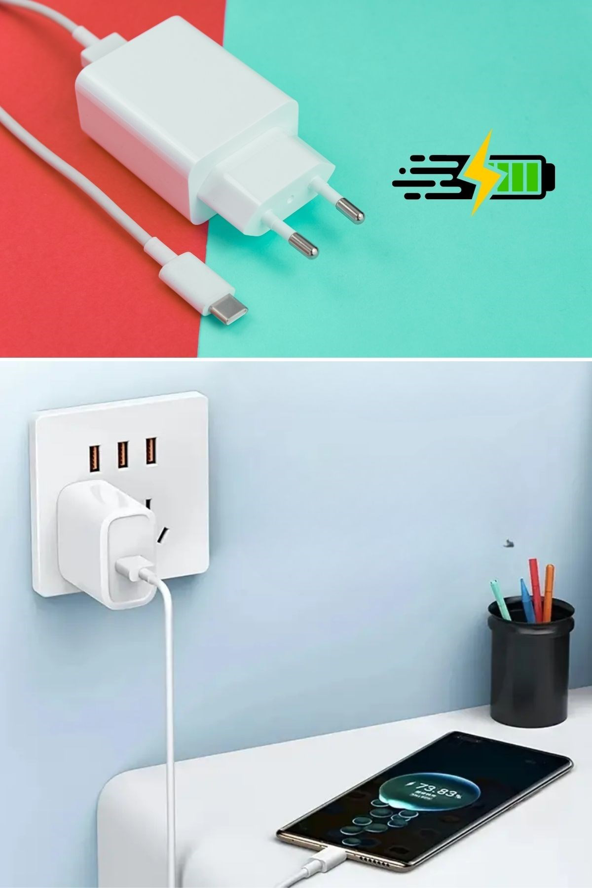 Woody Sofia 120W USB Hızlı Type C Uçlu Kablolu Şarj Aleti