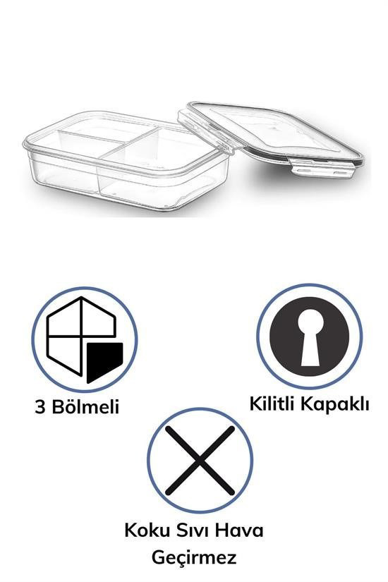 Woody Sofia 3 Bölmeli Kilitli Kapaklı 1 Litre Erzak Saklama Kabı 