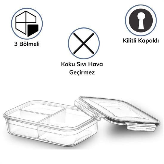Woody Sofia 3 Bölmeli Kilitli Kapaklı 1 Litre Erzak Saklama Kabı 
