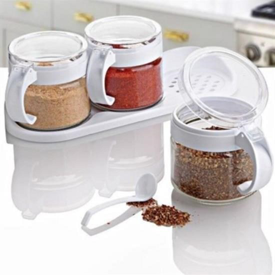 Woody Sofia  Beyaz 3lü Standlı Kapaklı Kaşıklı Cam Hava Sızdırmaz