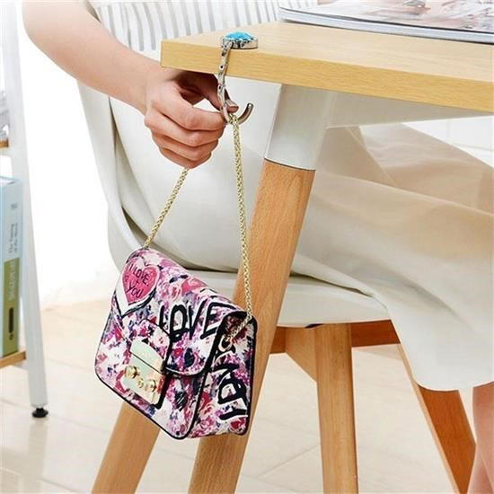 Woody Sofia Dekoratif Desenli Masa Kenarı Çanta Askı Aparatı Alet