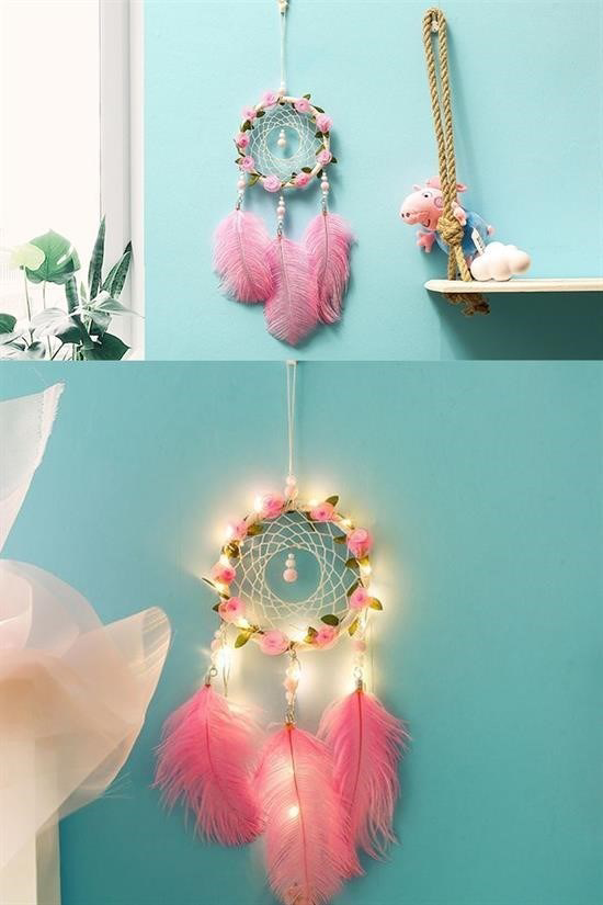 Woody Sofia  El Yapımı Kuş Tüyü Ve Led İşıklı Dekoratif Asma Düş R