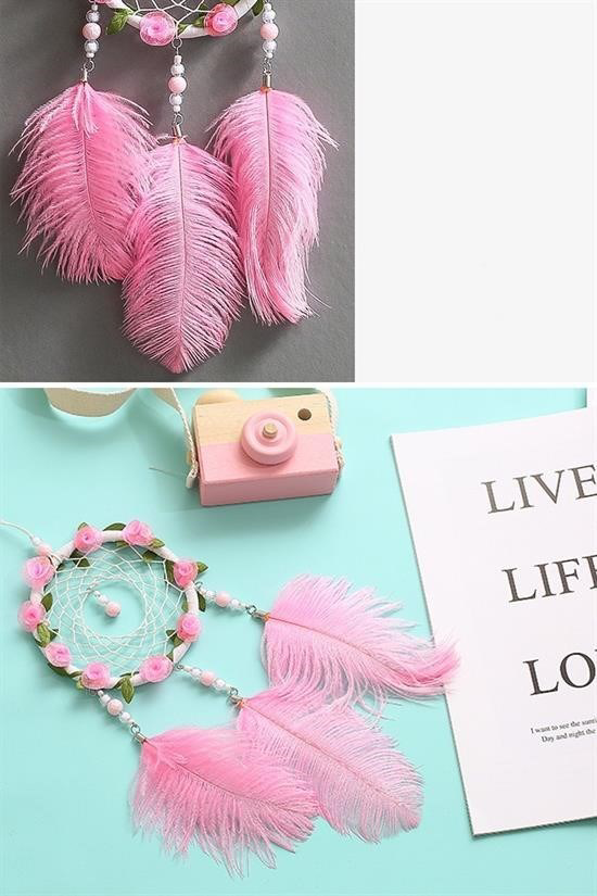 Woody Sofia  El Yapımı Kuş Tüyü Ve Led İşıklı Dekoratif Asma Düş R